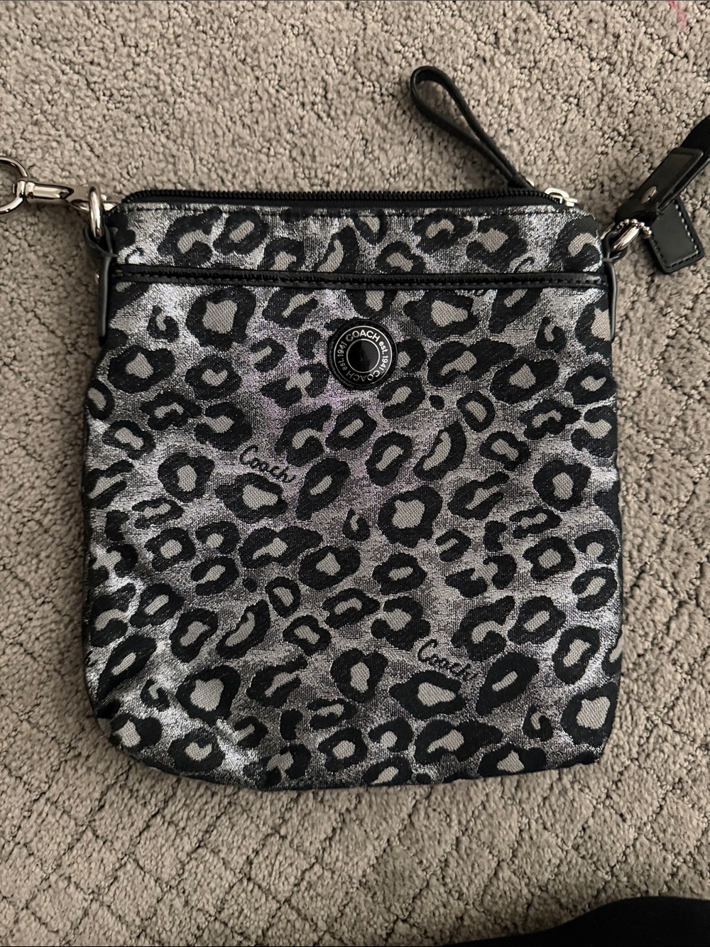 Coach Black & Silver Leopard-Print Crossbody Bag
